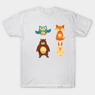Forest Animals, Owl, fox, bear, and rabbit T-Shirt
